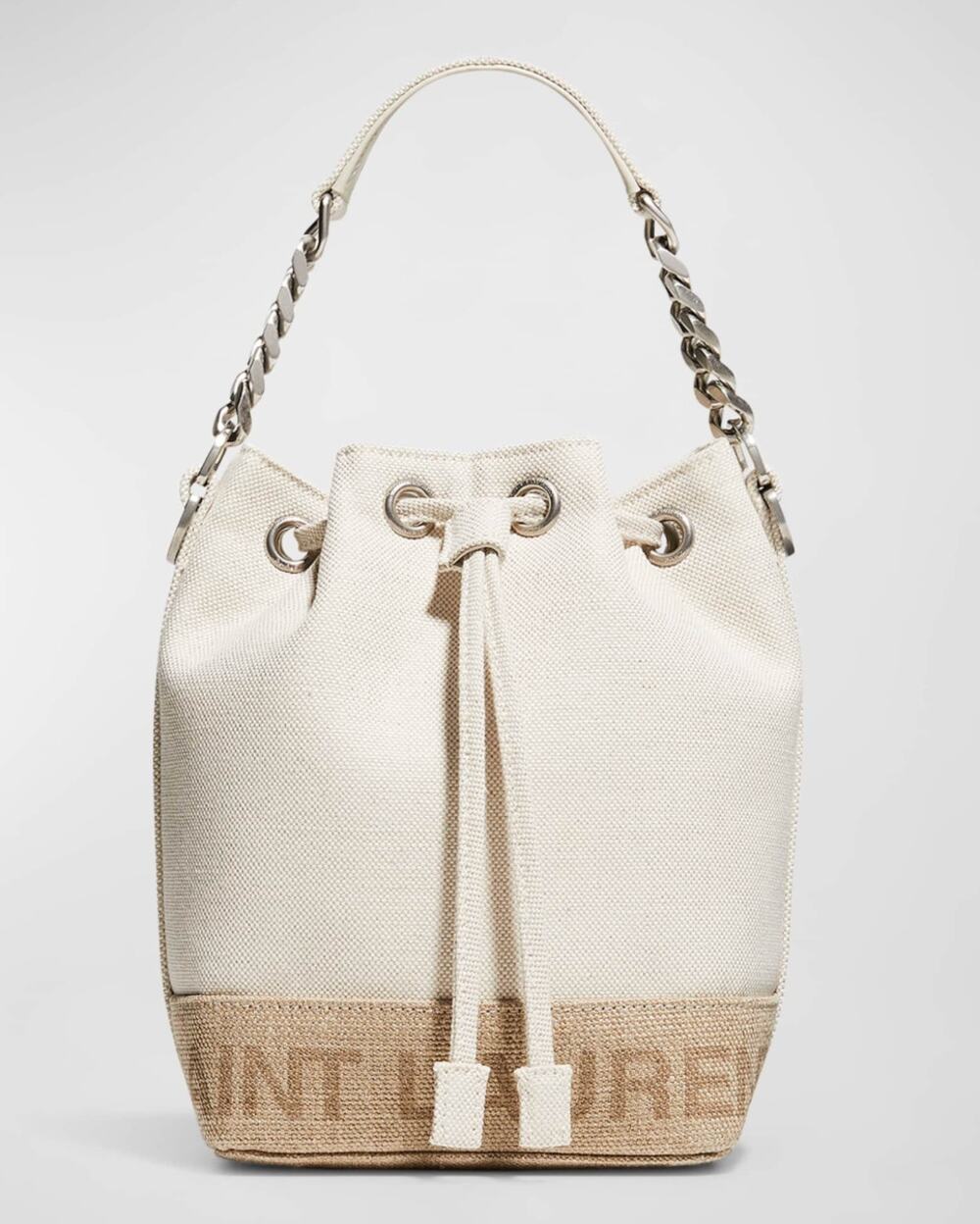 Yves Saint Laurent Rive Gauche Handbag Beige Crossbody Chain Strap Bucket Bag